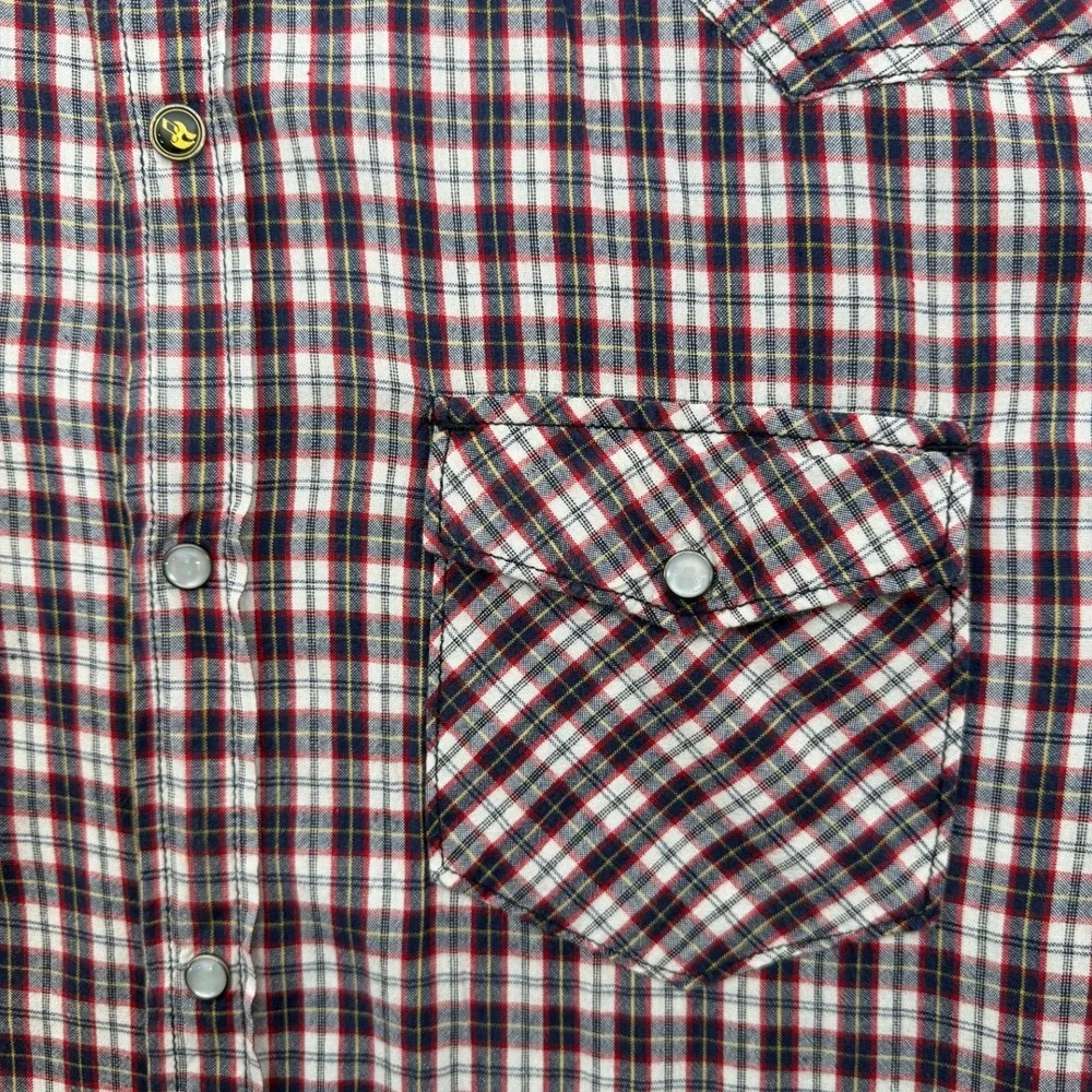 Mambo Men's XL Red Plaid Western Pearl Snap Long Sleeve Cotton Shirt Music